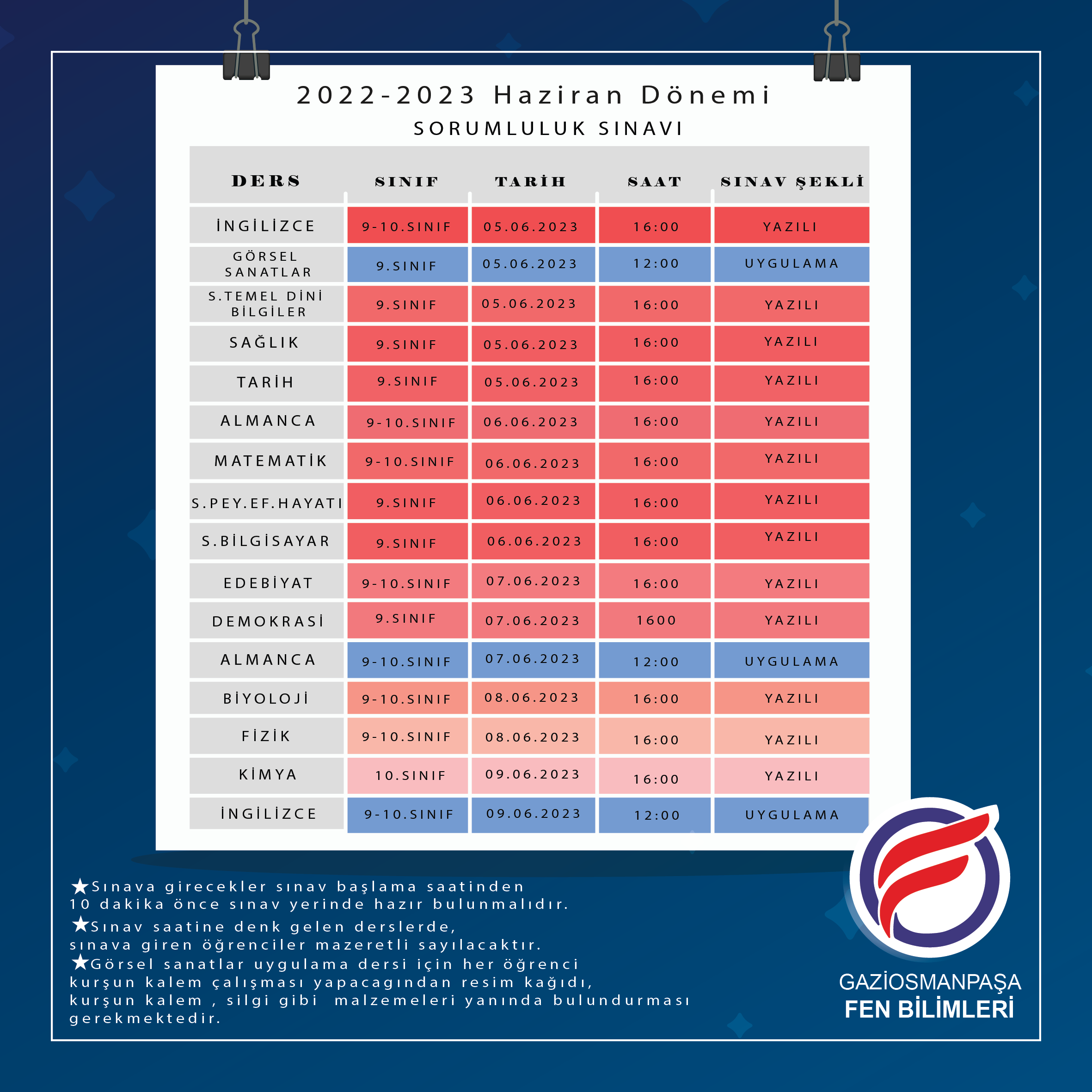 2022-2023 Haziran Dönemi Sorumluluk Sınavı Tarihleri