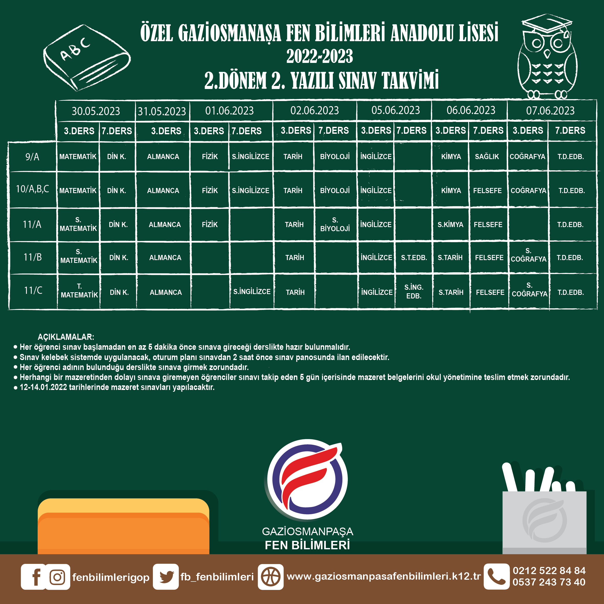2022-2023 EÖ Yılı 2.Dönem 2. Yazılı Sınav Takvimi
